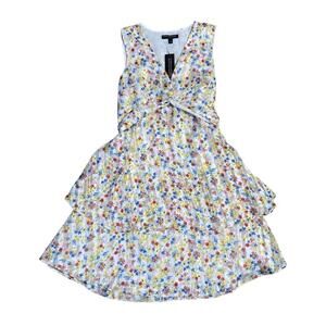 Banana Republic Factory Twist Knot Front V Neck Ruffle Floral Mini Dress 2 NWT